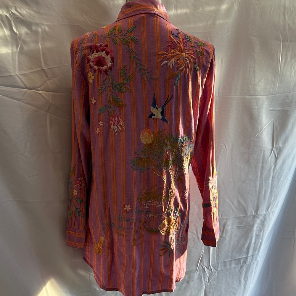 Johnny Was Workshop Stripe Indalo Button Down Shirt Tunic Top Boho Chic W28724 - Picture 8 of 11
